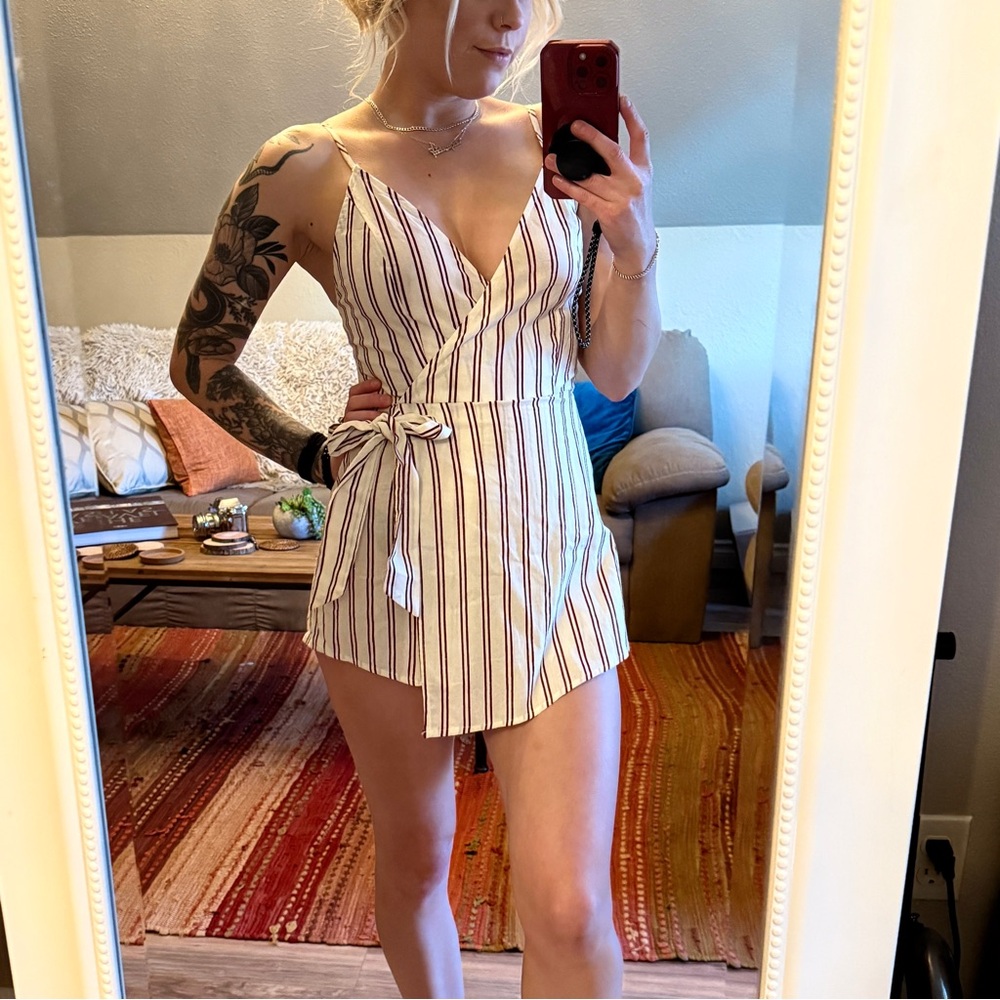Striped Wrap Dress Romper Summer Swim Coverup Small